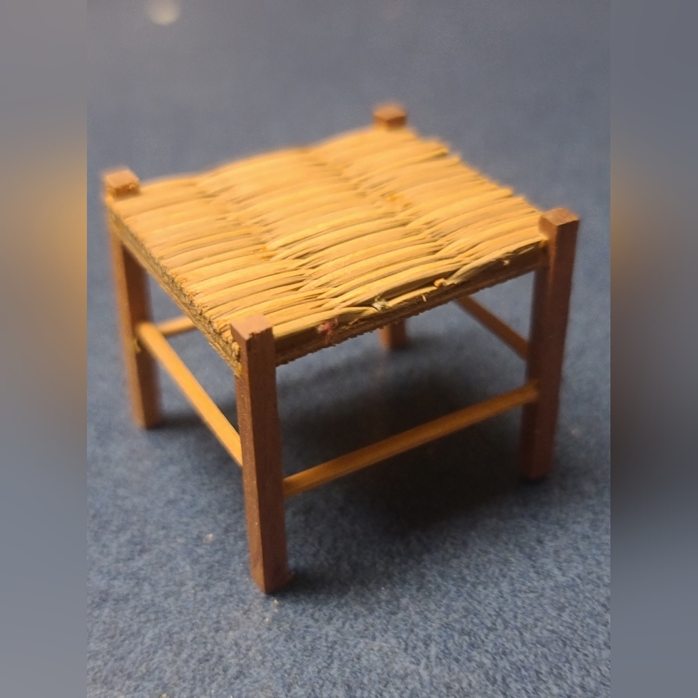 Antique Shackman Dollhouse Stool with Straw Seat